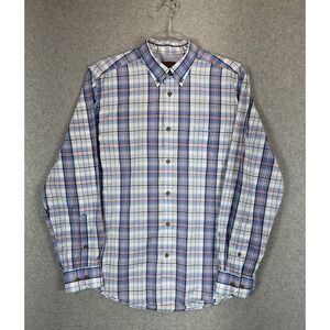 Ben Sherman Shirt Mens Medium Blue White Red Plaid Heritage Button Down Casual‎